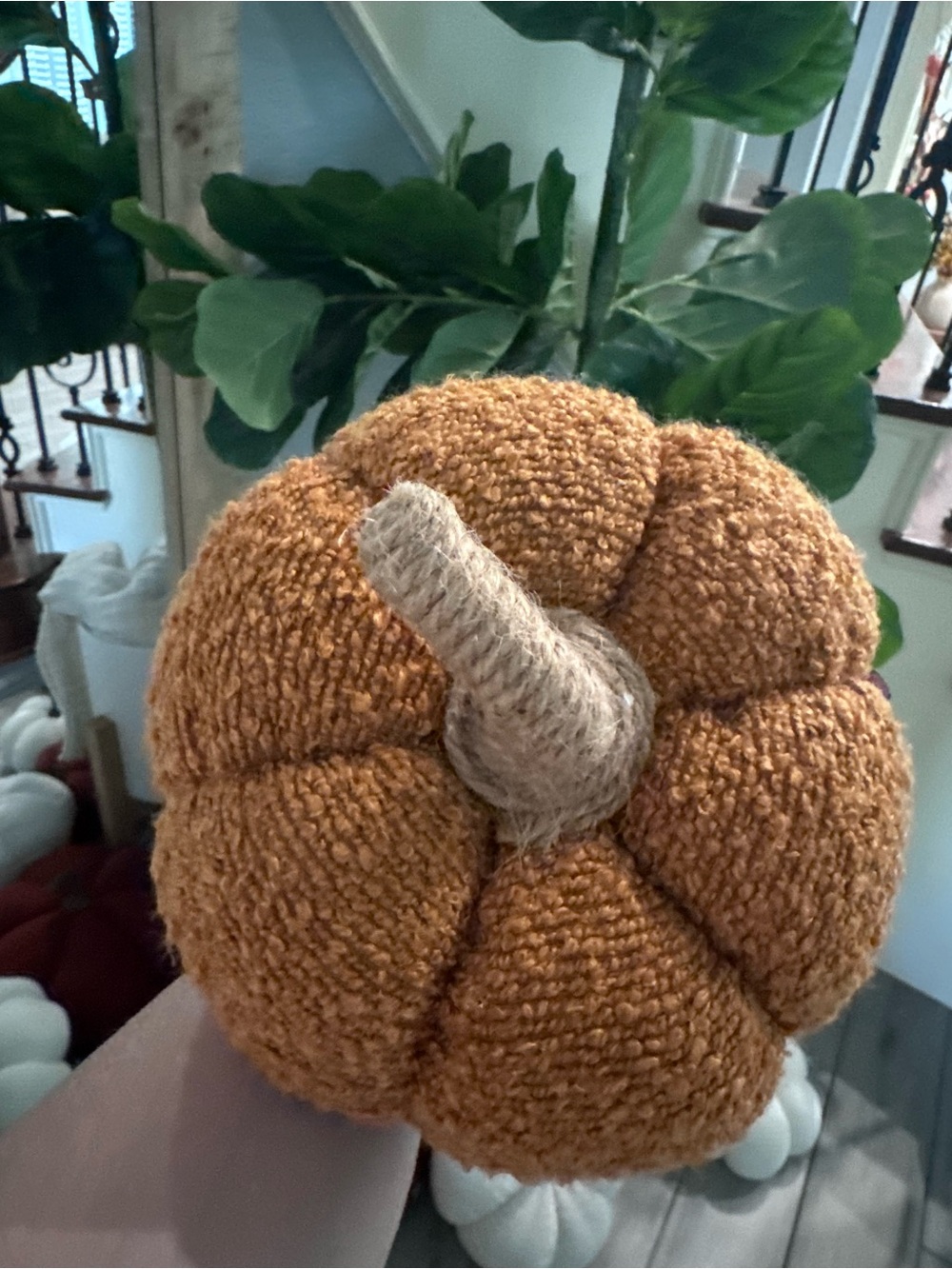 Handcrafted Rust Orange Plush Pumpkin Home Accent